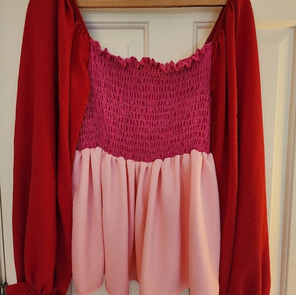 Bibi smocked flowy peasant top size large balloon sleeves romantic - Picture 4 of 6